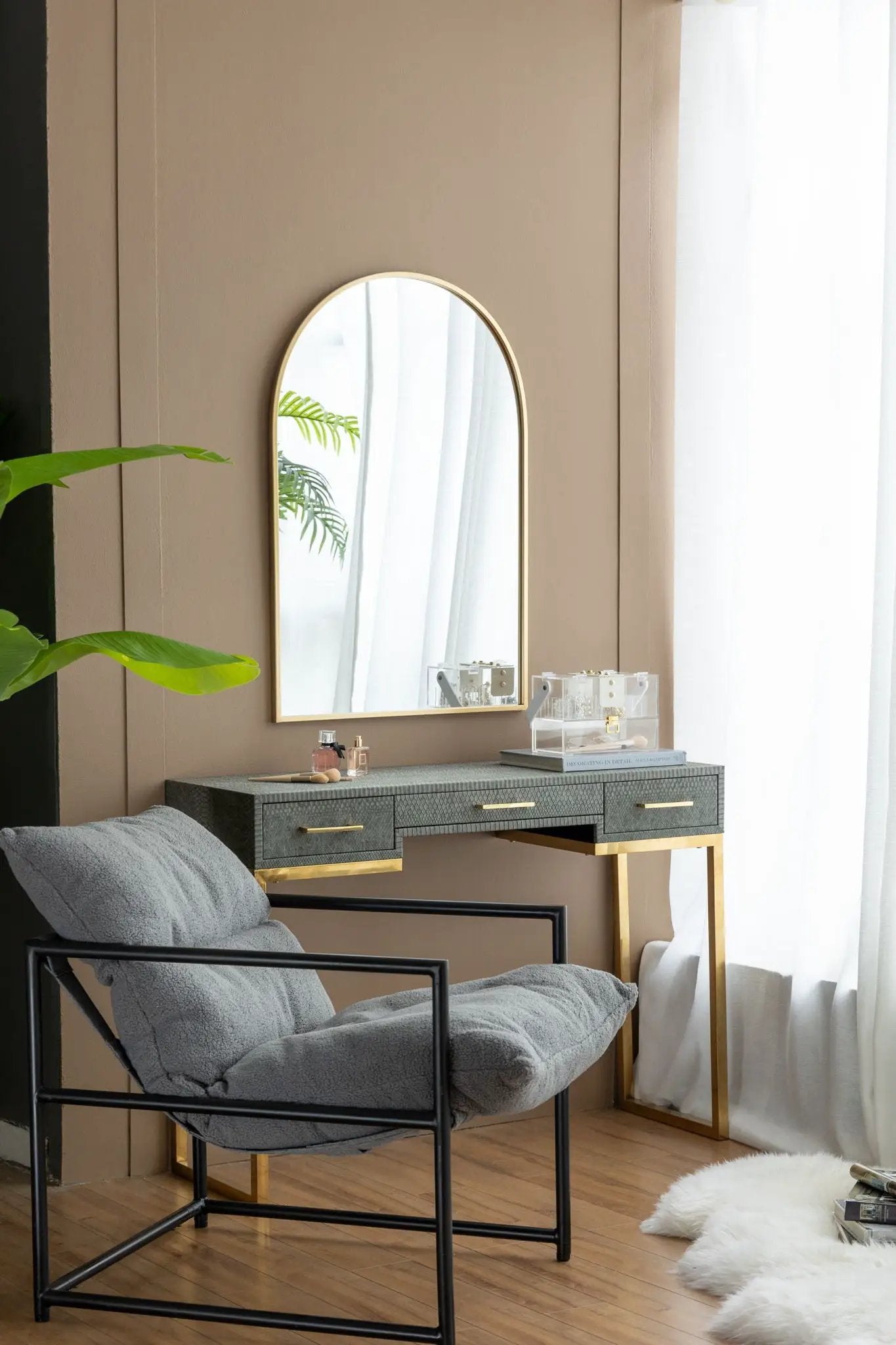 Arched Mirror With Metal Frame, Wall Mirror For Living Room Bedroom Entryway by Unique Piece Furniture