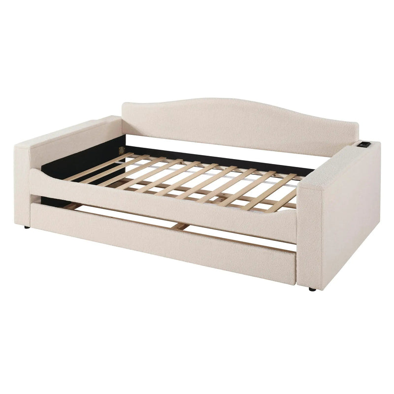 Upholstered Daybed With Storage Armrests, Trundle And Latest Integrated tooth Audio System by Unique Piece Furniture