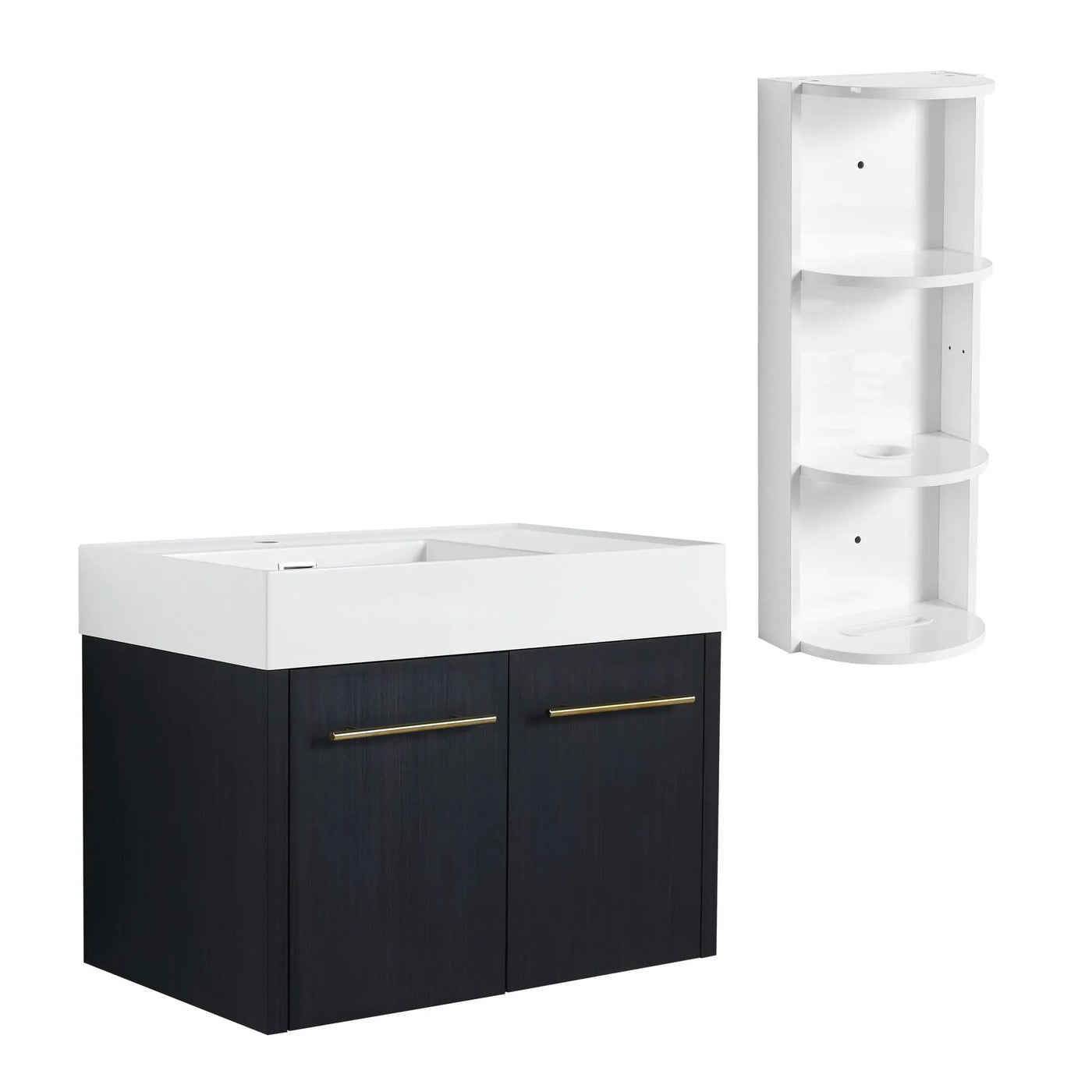 Modern Wall Mounted Bathroom Vanity With Resin Sink And Storage Rack by Unique Piece Furniture