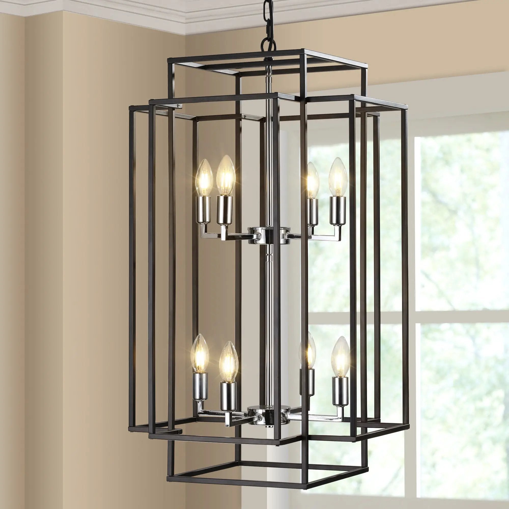 18' Modern 8-Light Black & Chrome Geometric Pendant Chandelier by HouseOfZazla