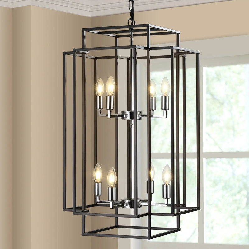 18' Modern 8-Light Black & Chrome Geometric Pendant Chandelier by HouseOfZazla