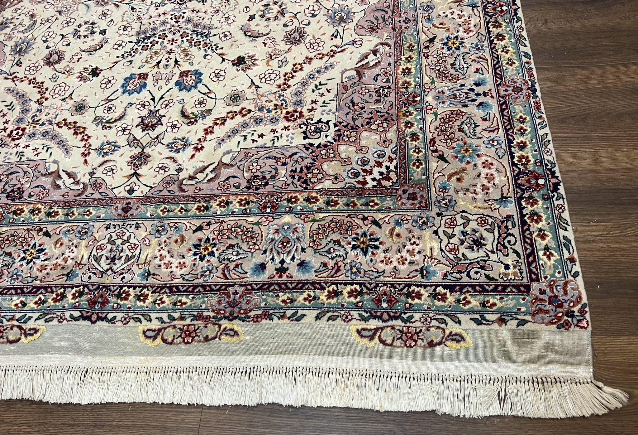 Beautiful Pak Persian Rug 6x9, Floral Medallion, Wool and Silk, Highly Detailed Elegant Carpet, Vintage Oriental Rug 6 x 9, Cream and Gray by Jewel Rugs