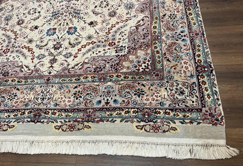 Beautiful Pak Persian Rug 6x9, Floral Medallion, Wool and Silk, Highly Detailed Elegant Carpet, Vintage Oriental Rug 6 x 9, Cream and Gray by Jewel Rugs