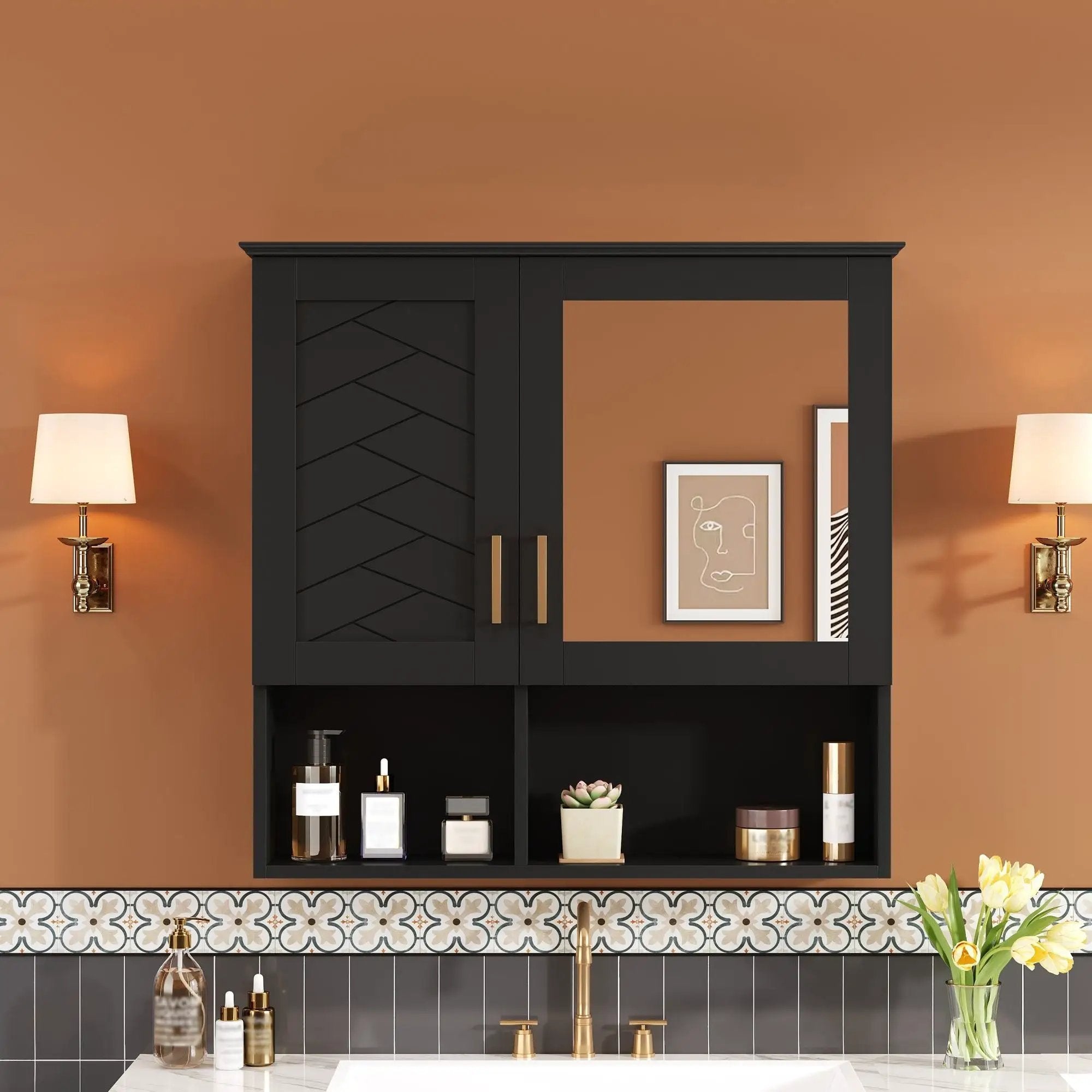 2 In 1 Wall-Mounted Mirror Cabinet With Adjustable Shelves, Soft-Close Doors, High-Definition Mirror & Storage by Unique Piece Furniture