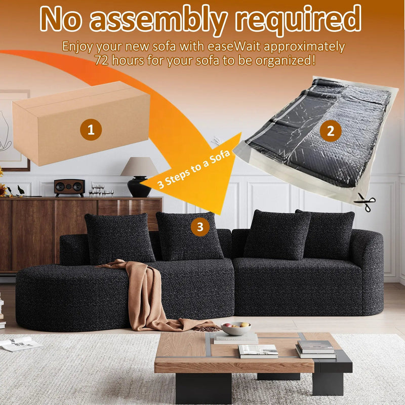 Upholstered Oversized Sectional Sofa, 4 Seater Extra Deep & Wide Seat Curved Cloud Couch With 4 Throw Pillows, Free Combination Living Room - Black by HouseOfZazla