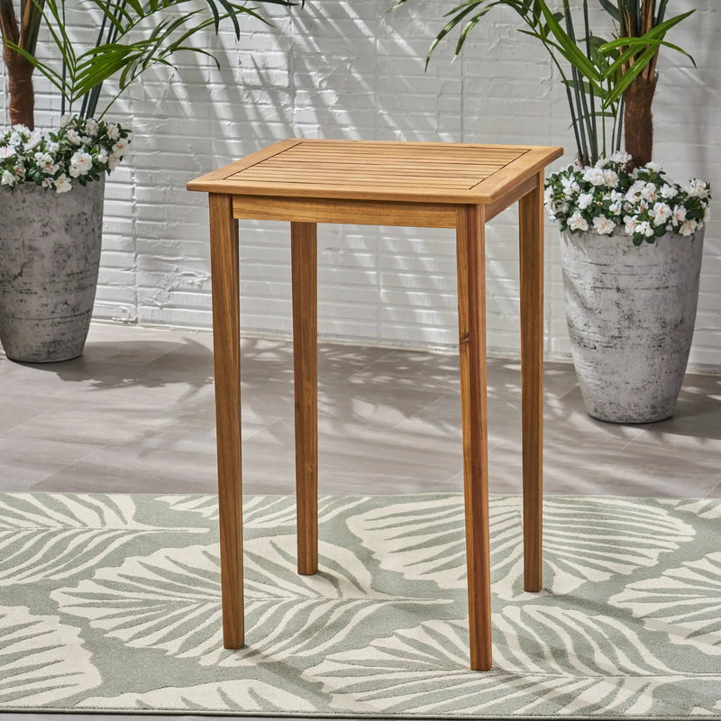 Outdoor Minimalist Acacia Wood Square Bar Table by HouseOfZazla