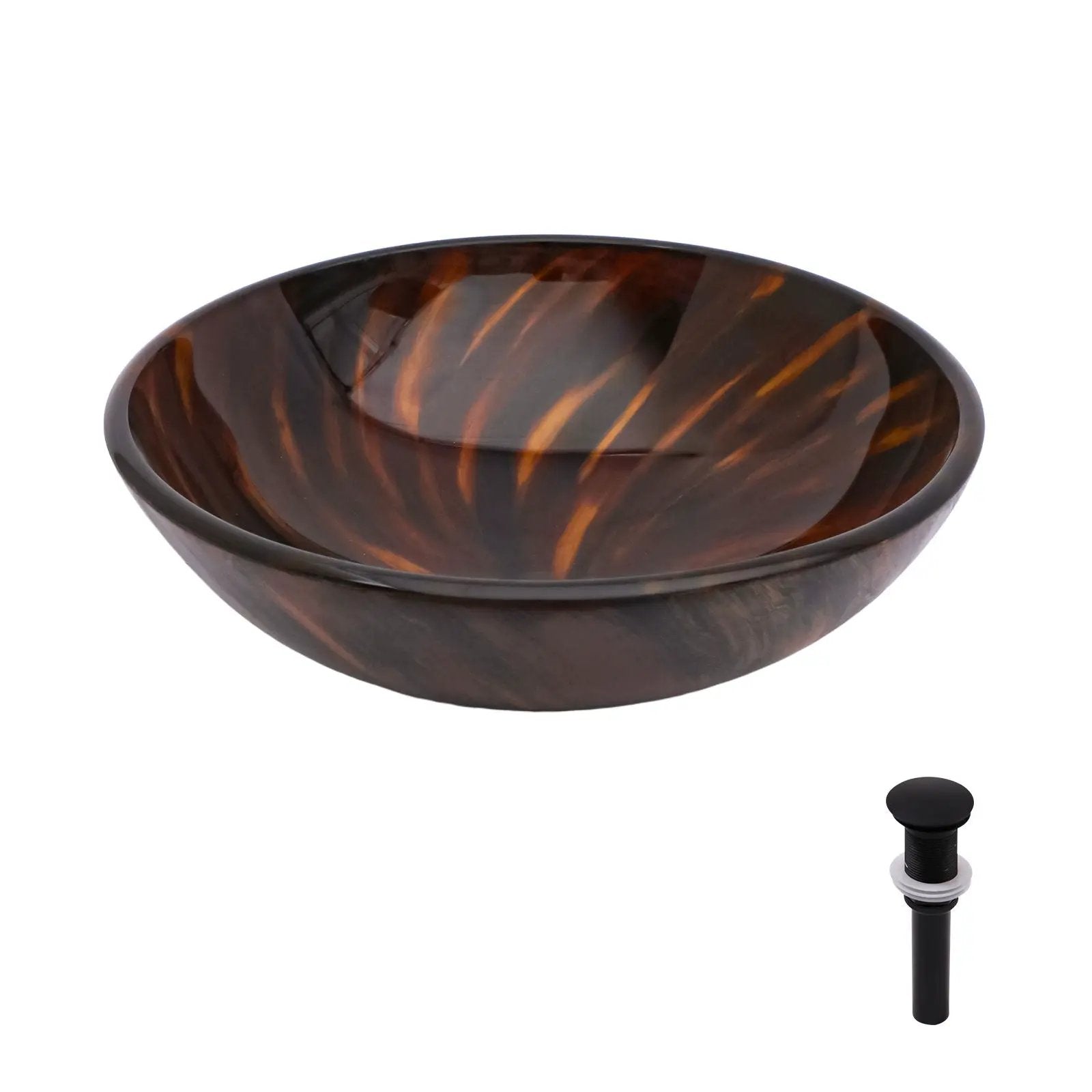Vessel Bathroom Sink With Pop Up Drain, Round Bowl Design For Bathrooms - Brown by HouseOfZazla