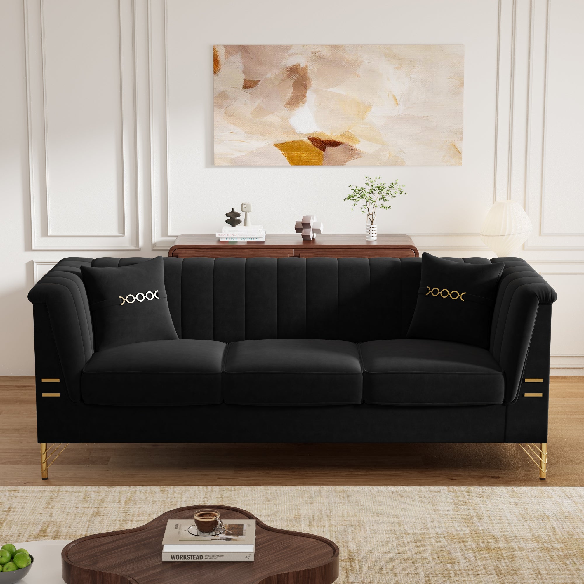 Mosharong-55 Velvet 3-Seater Sofa by HouseOfZazla