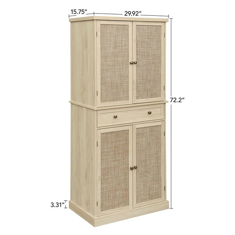 4 Door Storage Cabinet With 1 Drawer And 4 Adjustable Inner Shelves - Natural by HouseOfZazla