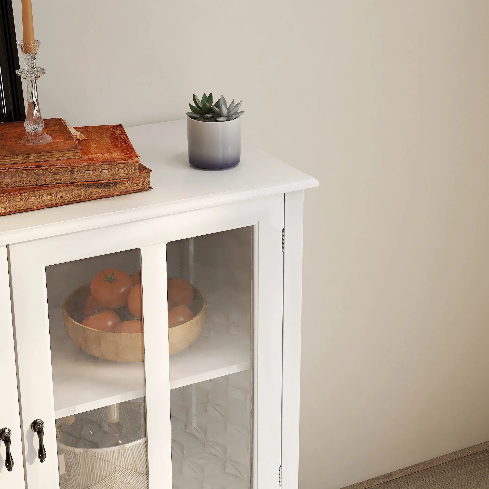 Buffet Storage Cabinet with Double Glass Doors and Unique Bell Handle by HouseOfZazla