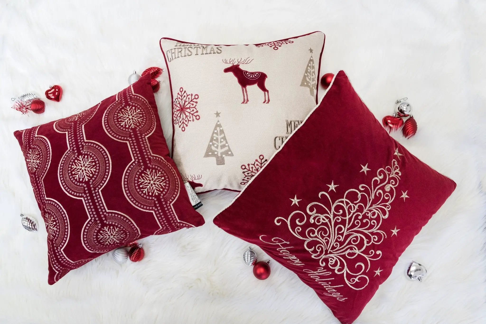 Red Velvet Holiday Pillow with Gold Embroidery by HouseOfZazla