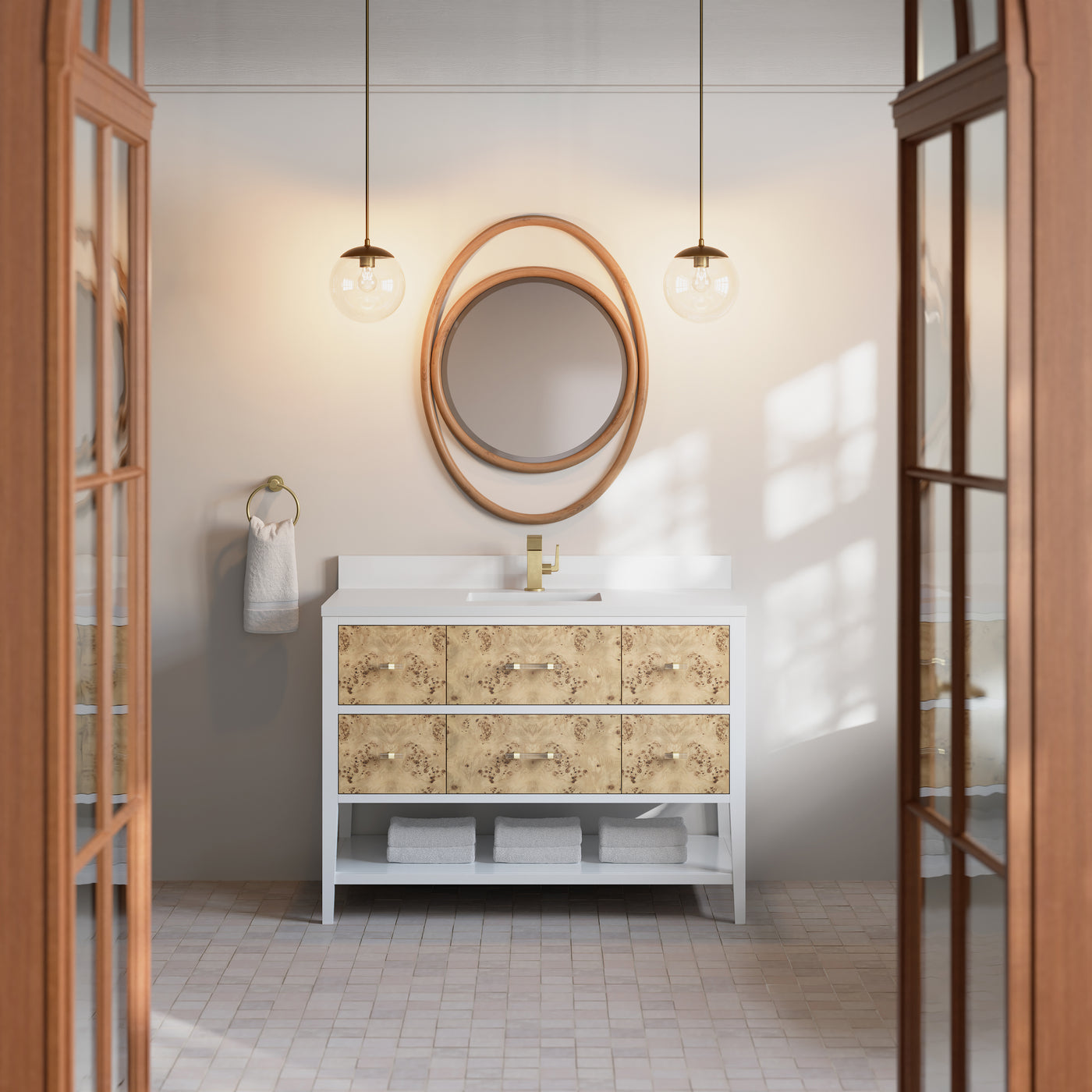 James Martin Olena 48" Single Bathroom Vanity, Polished White and Light Mappa Burl, view 22