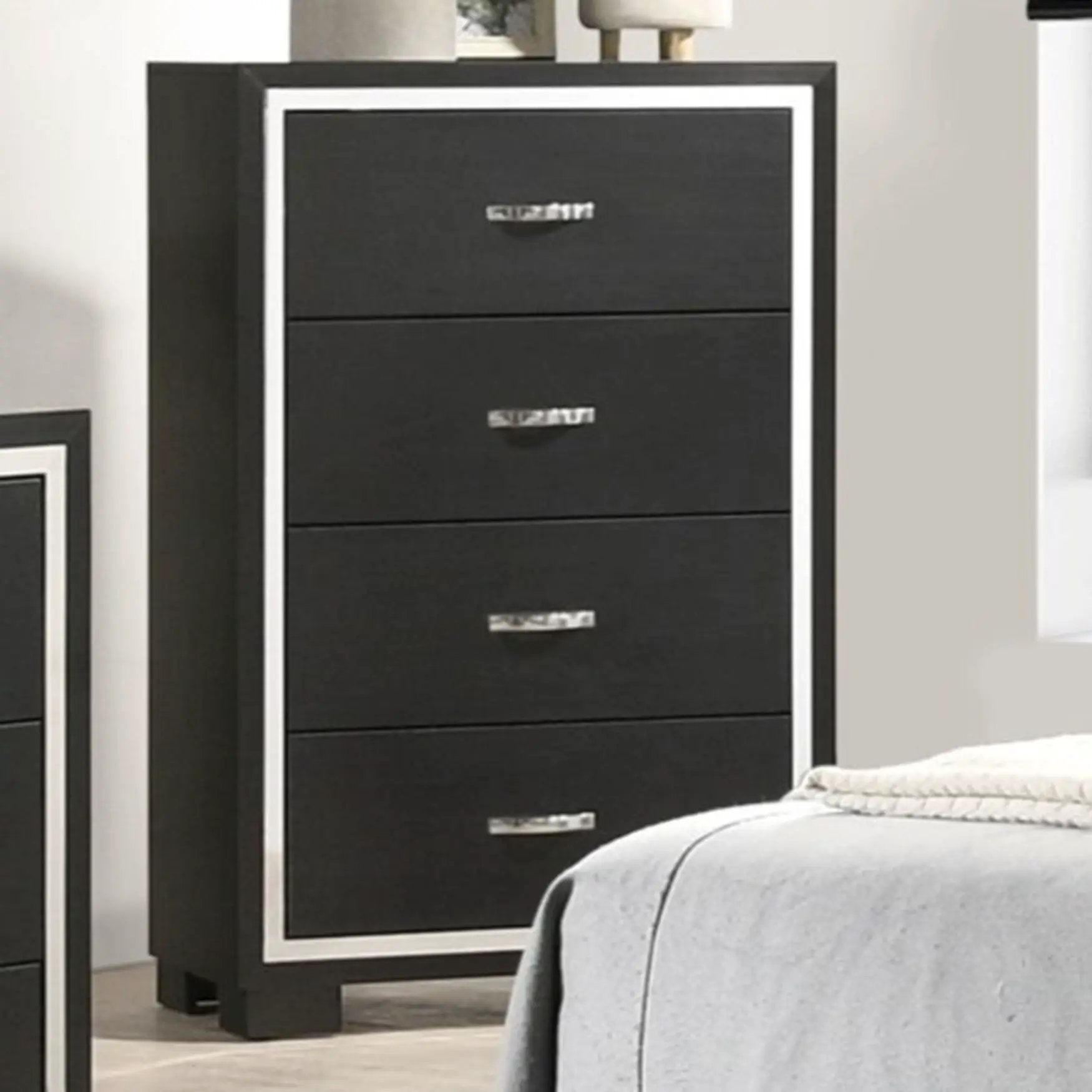 4 Drawer Bedroom Chest With Handles Furniture - Black by HouseOfZazla