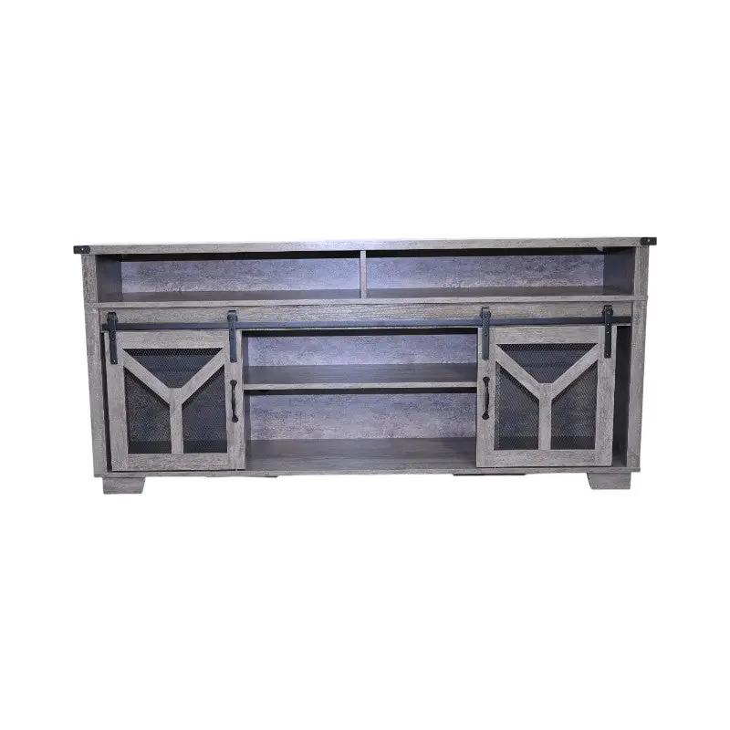 65.3" TV Stand with LED Light Strips and Iron Mesh Barn Door by HouseOfZazla