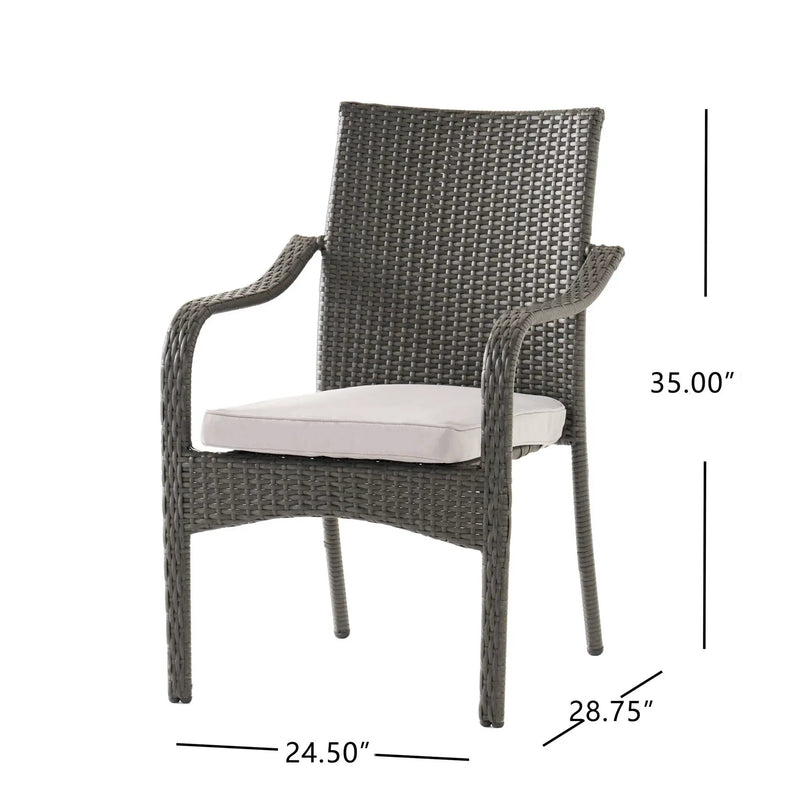6 Pcs Outdoor Acacia Wood Dining Set with PE Rattan Stacking Chair by HouseOfZazla