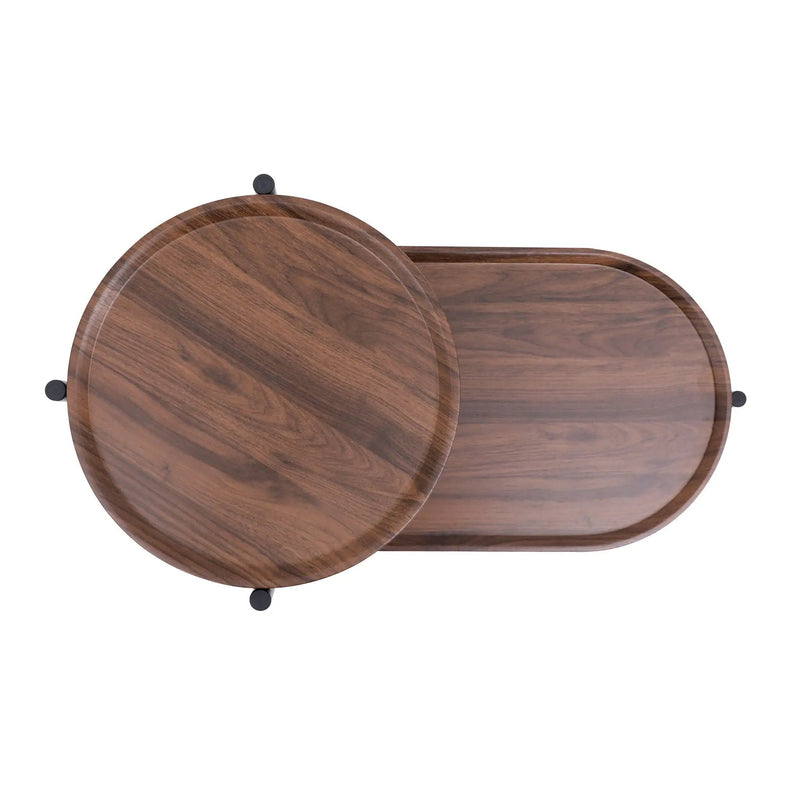 Round Coffee Table With Storage Tray 2 Tier Oval End Tables Wooden Small Side Table For Living Room by HouseOfZazla