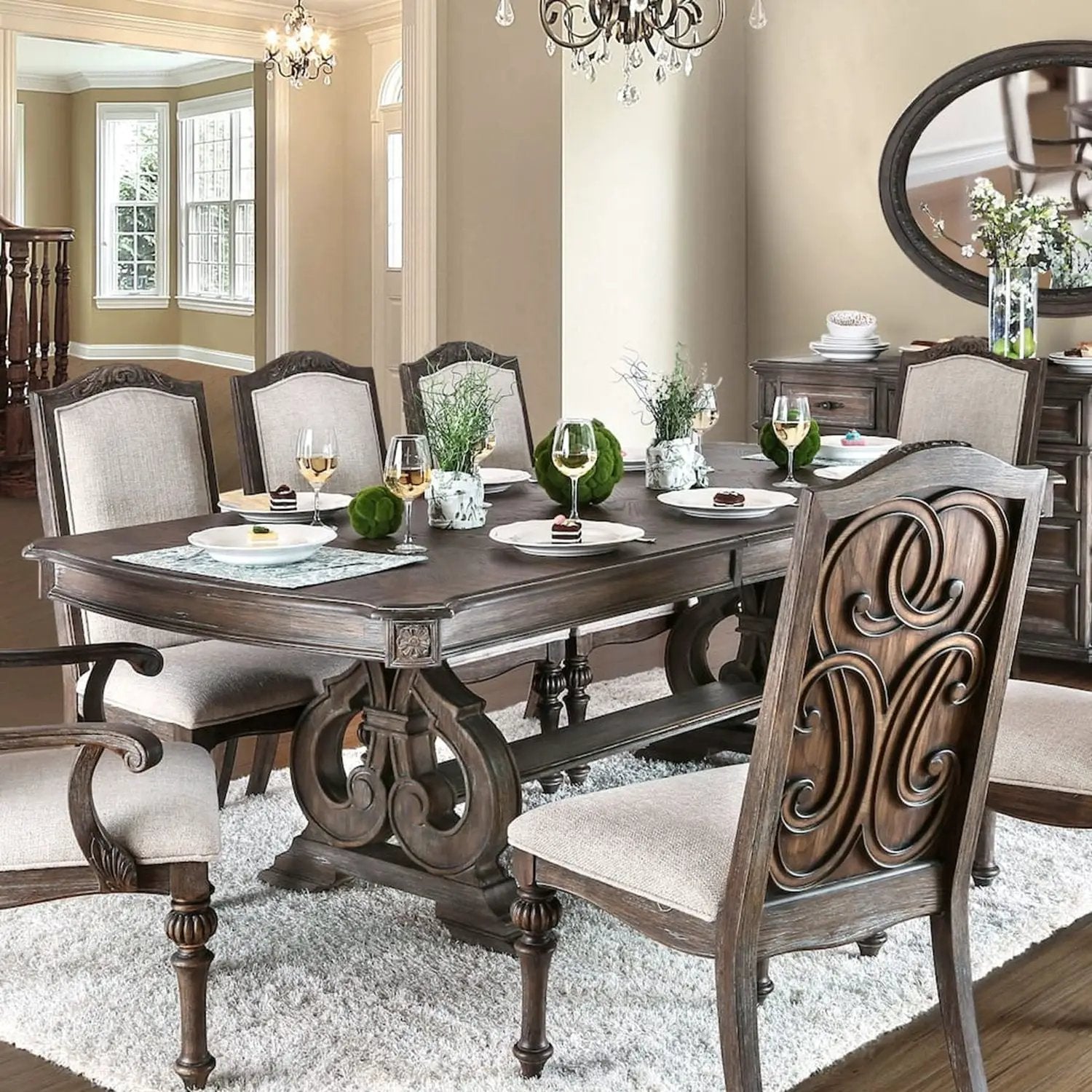 Dining Table With Expandable Leaf And Trestle Base Dining Room - Natural / Rustic by Unique Piece Furniture