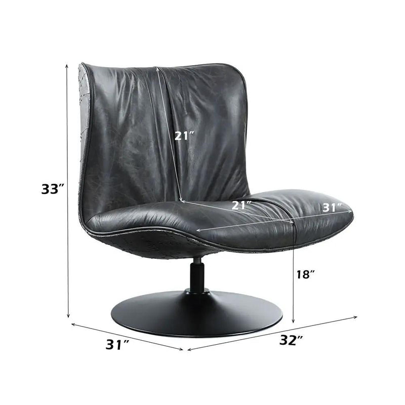 Piotr - Accent Chair With Swivel - Black Top Grain Leather by Unique Piece Furniture