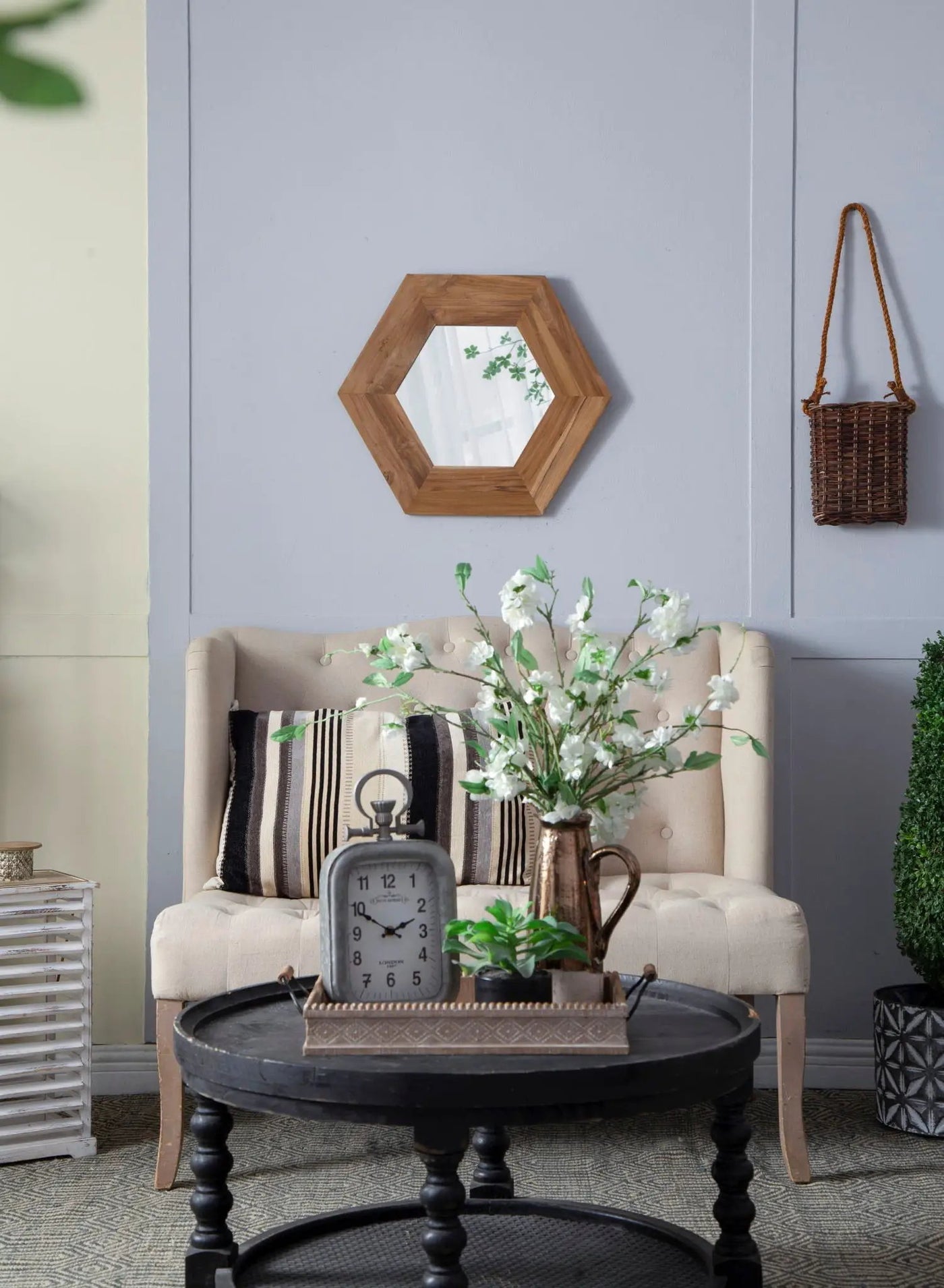 Hexagon Mirror With Natural Wood Frame, Wall Decor For Living Room Bathroom Hallway by Unique Piece Furniture