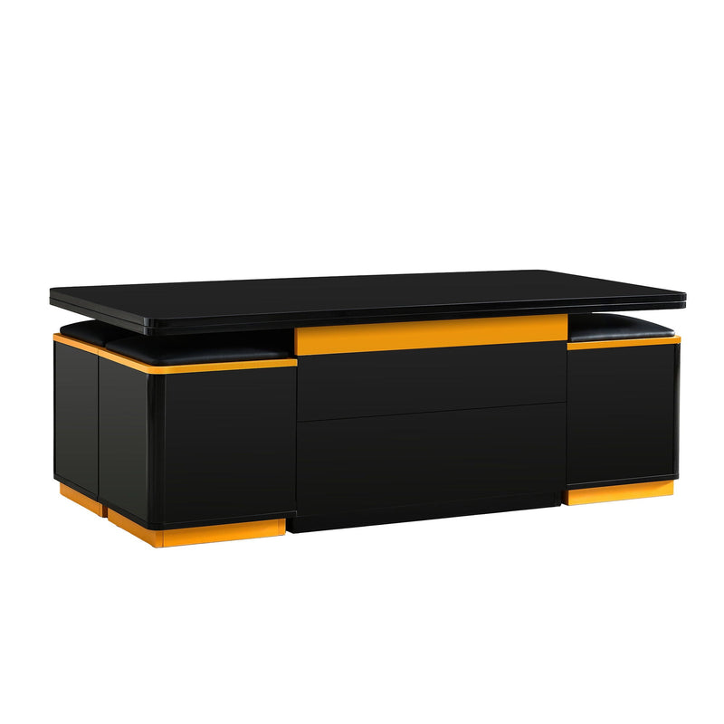 Lift Top Coffee Table With 4 Storage Stools