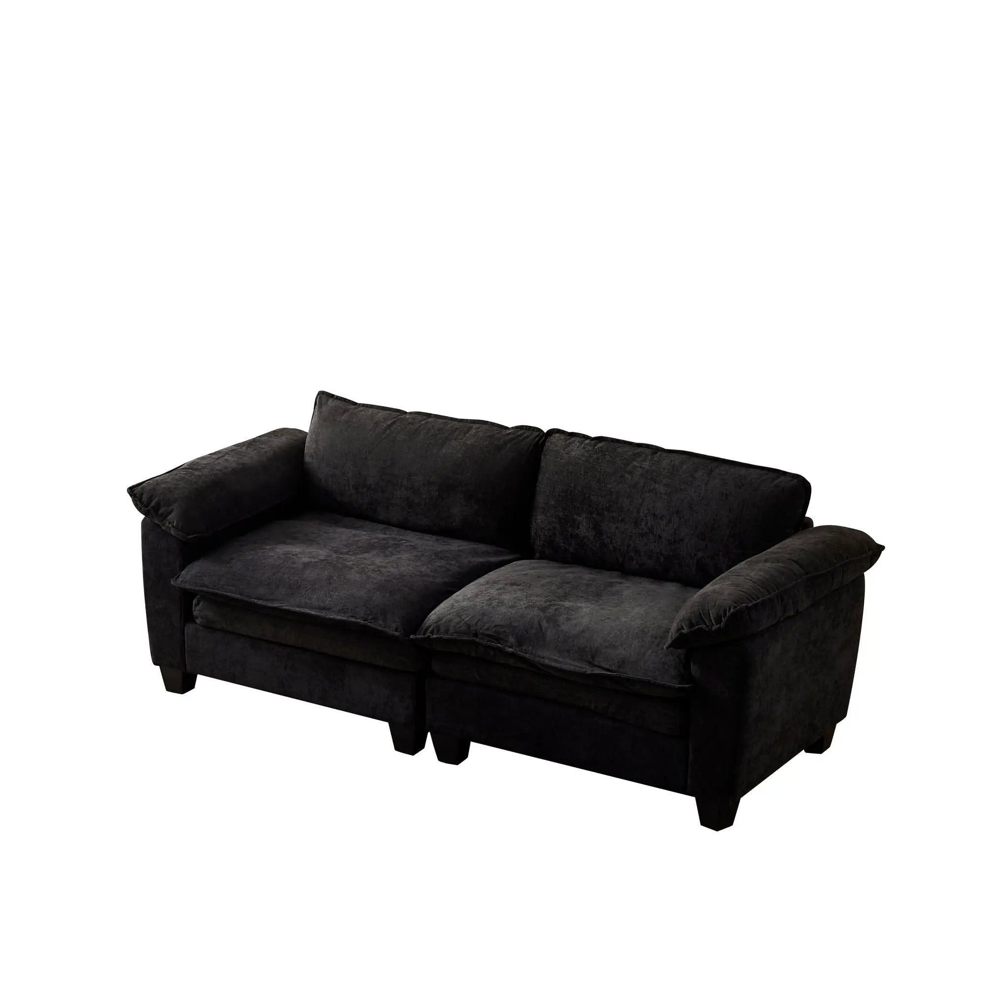 Living Room Furniture Big Loveseat Luxury Couch with Soft Chenille Upholstered Sofa Black by HouseOfZazla