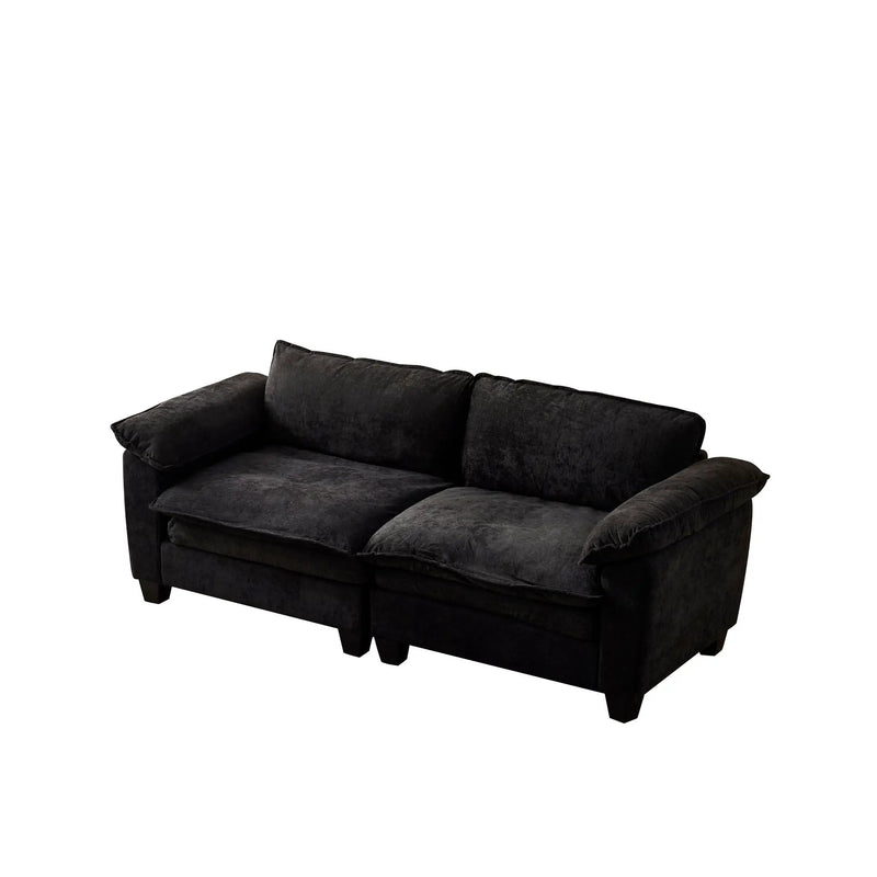 Living Room Furniture Big Loveseat Luxury Couch with Soft Chenille Upholstered Sofa Black by HouseOfZazla