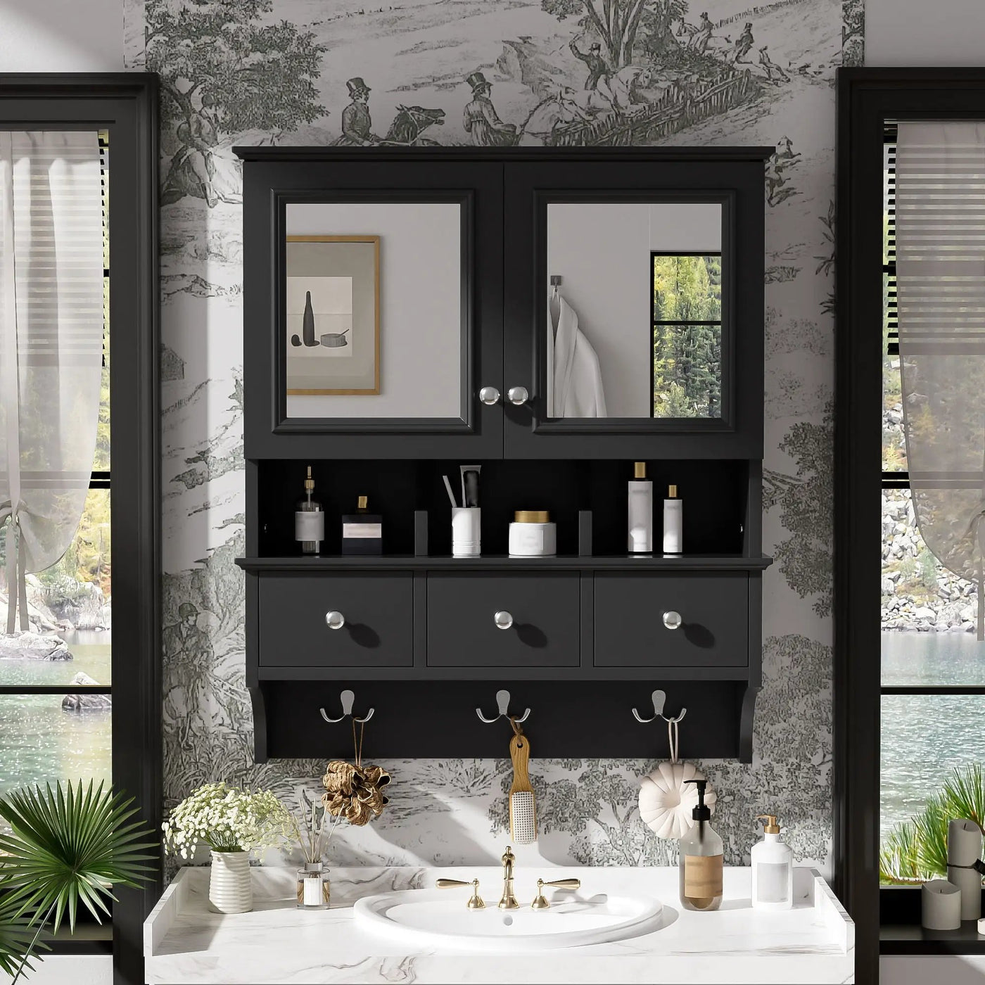 Modern Bathroom Mirror Cabinet With Drawers, Organizer Hooks, And High-Definition Mirrors by HouseOfZazla