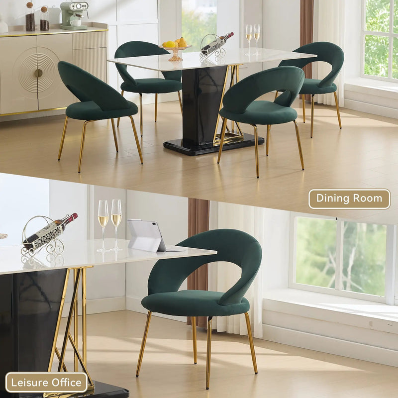 Velvet Fabric Dining Chair with Curved Backrest and Golden Metal Legs by HouseOfZazla