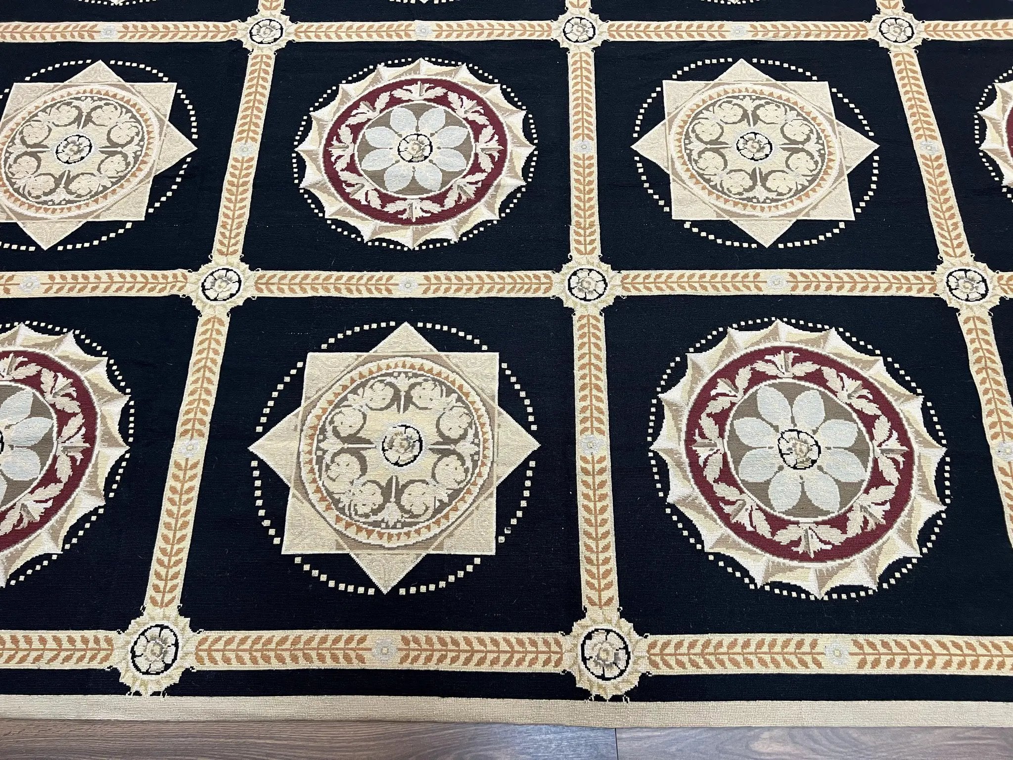 Large Needlepoint Rug 10x13, Panel Design, Black and Beige, Wool Needlepoint Carpet 10 x 13, English Garden, Handwoven Area Rug, Living Room by Jewel Rugs