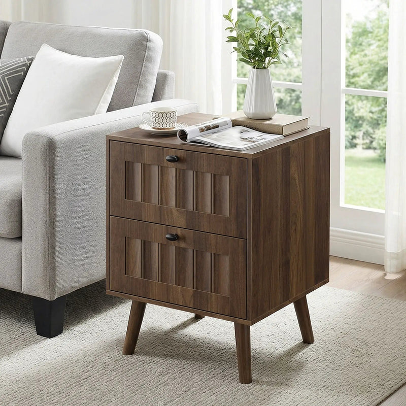 Double Drawer Bedside Table (Set of 2) - Walnut by Unique Piece Furniture