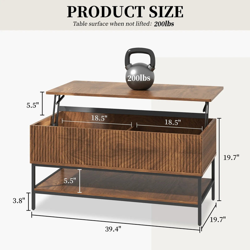 Rectangle Lift Top Coffee Table With Hidden Storage And Lower Shelf - Brown by Unique Piece Furniture