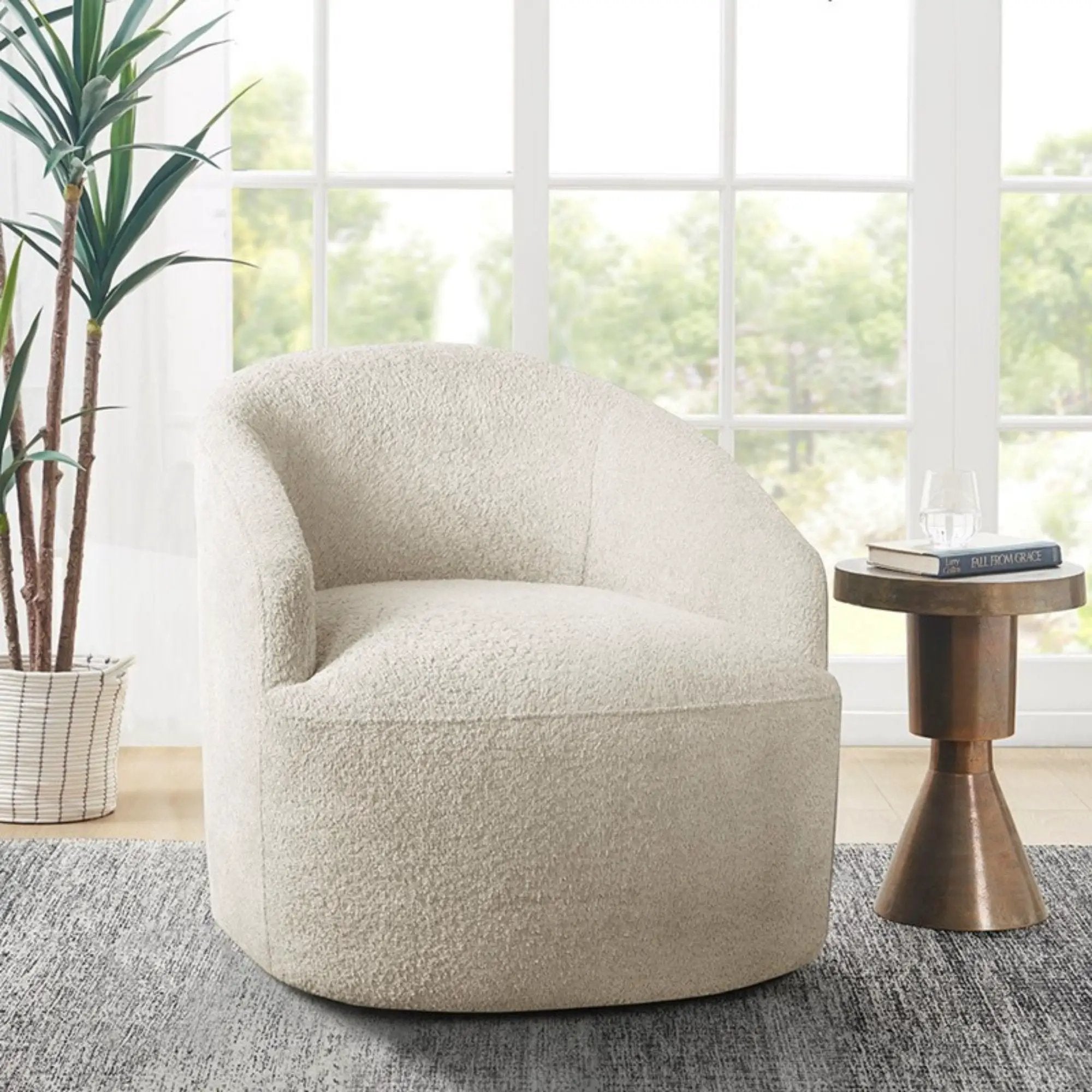 Upholstered 360 Degree Swivel Chair - Cream by Unique Piece Furniture