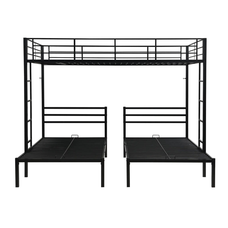 Modern Metal Triple Bunk Bed With Vertical Ladder, Safety Rail, And Storage Shelf - Black by HouseOfZazla