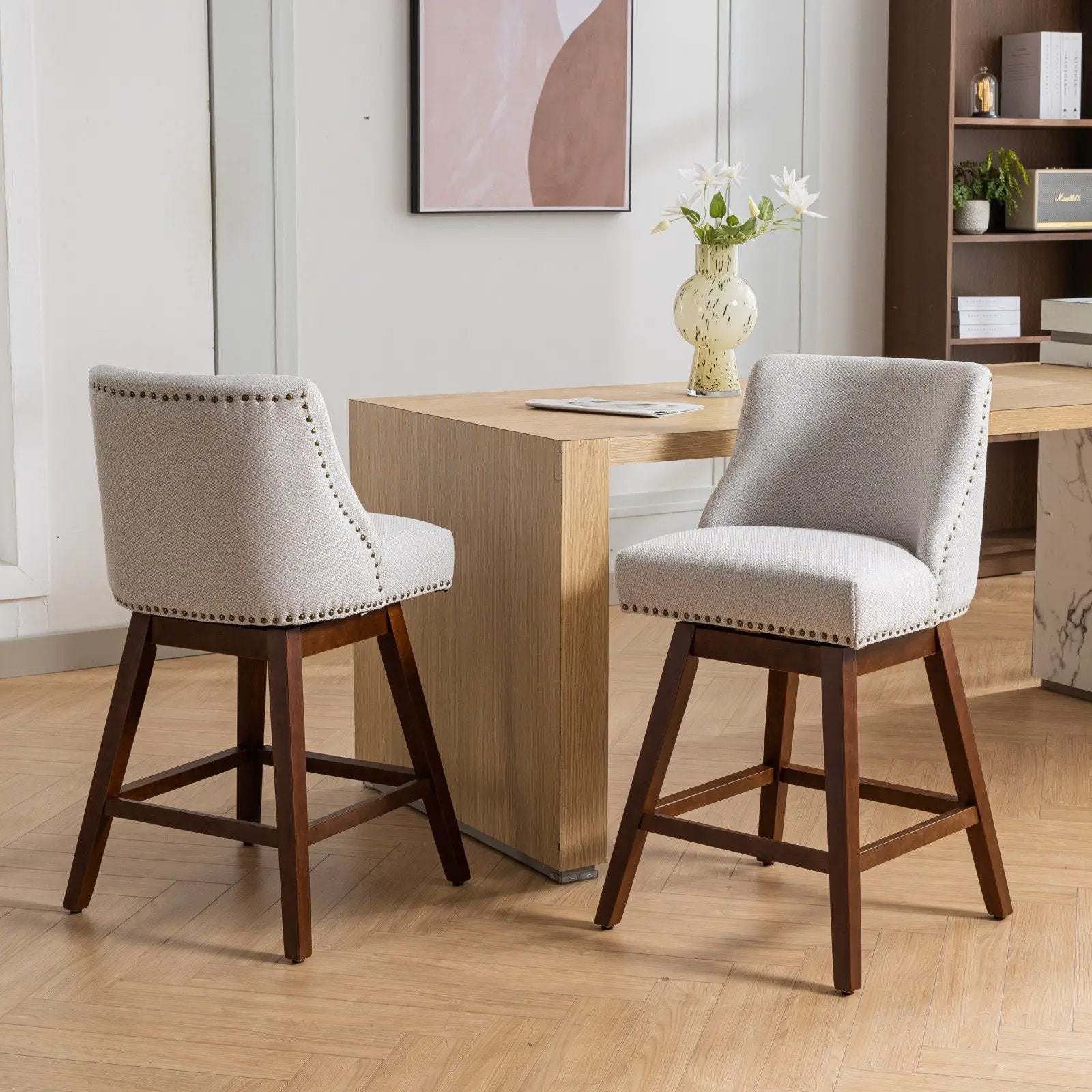 Counter Height Swivel Barstools, 26'' H Seat Height Upholstered Bar Stools (Set of 2), Fabric by Unique Piece Furniture