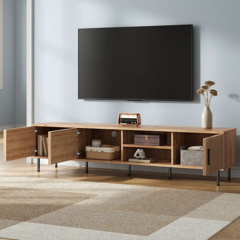 78" TV Stand For TVs Up To 85" With Closed Storage, Living Room Entertainment Center - Natural Wood by Unique Piece Furniture