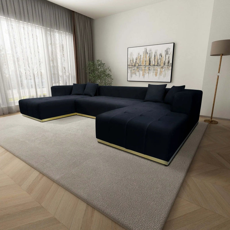 Nolan U-Shape Corner Sofa - Black Velvet by HouseOfZazla