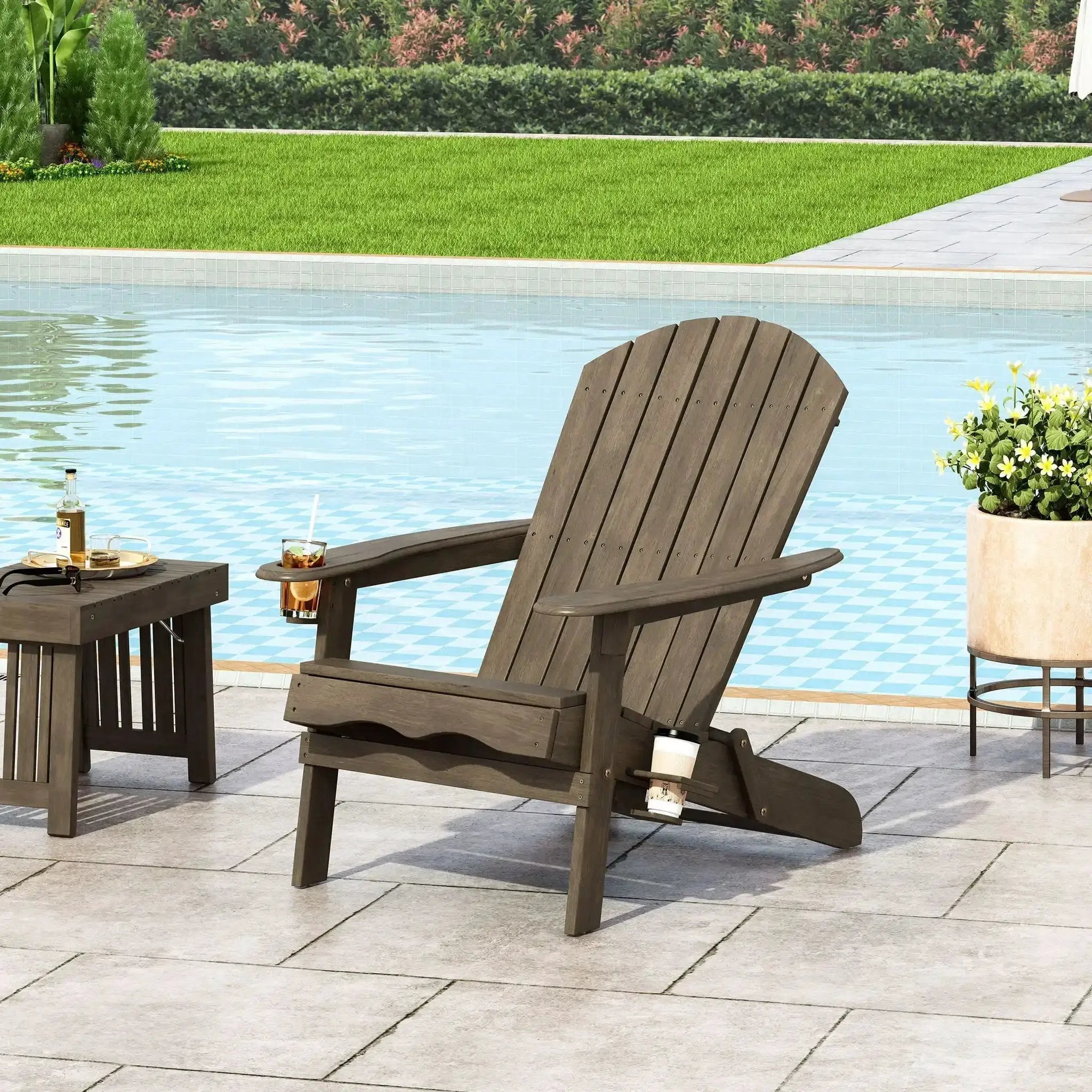 Zenithia Outdoor Foldable Adirondack Chair With 2 Cup Holders by HouseOfZazla