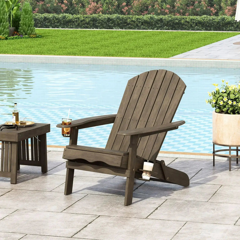 Zenithia Outdoor Foldable Adirondack Chair With 2 Cup Holders by HouseOfZazla