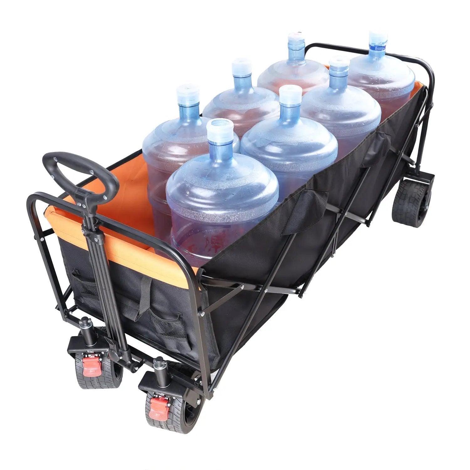 Big Large Capacity Folding Wagon Cart with Extender (Black + Orange) by HouseOfZazla