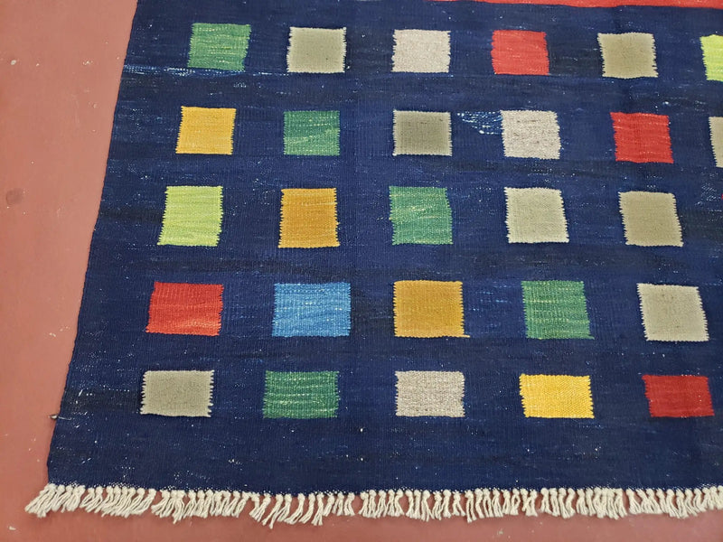 Turkish Kilim Rug 5x7 - 6x8, Checkerboard Kilim Carpet, Area Rug, New Playroom Rug, Colorful Multicolor Rug for Nursery Room, Dark Blue Red by Jewel Rugs