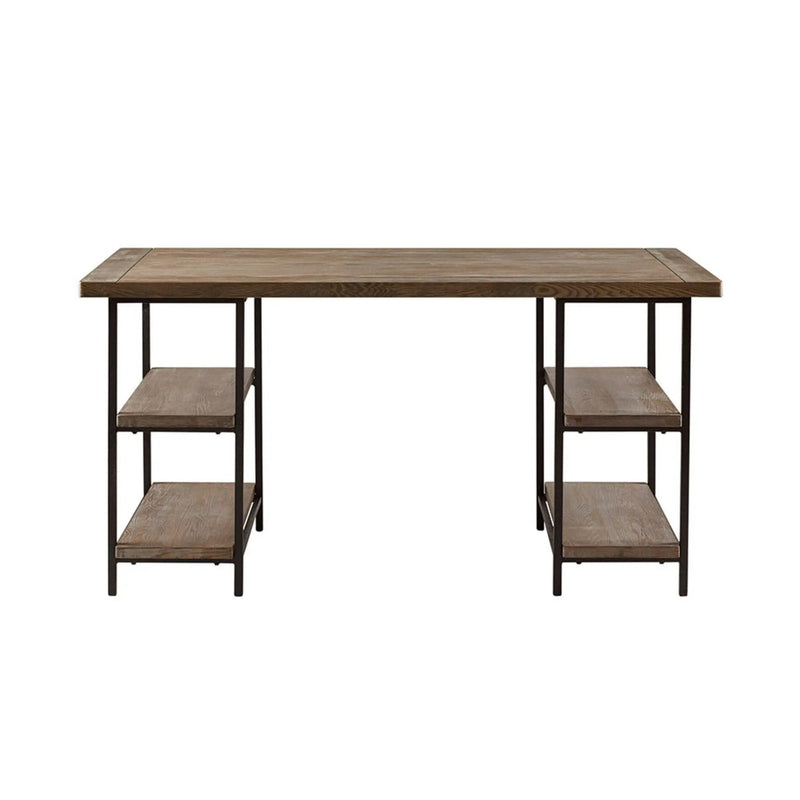 Industrial Style Metal Frame Accent Desk With Side Shelving - Gray by HouseOfZazla