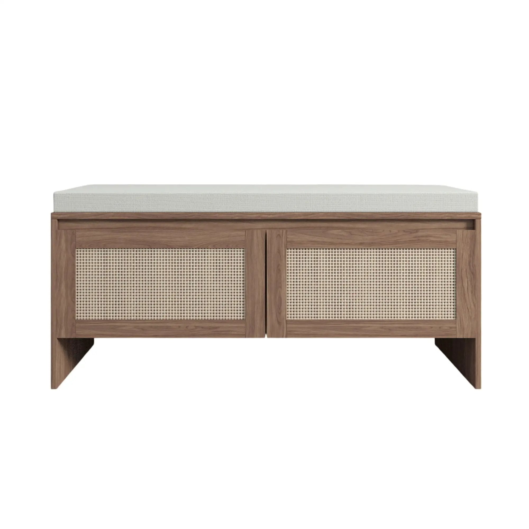 Storage Bench With Cushion, Shoe Cabinet With 2 Doors - Antique Natural / Rattan by HouseOfZazla