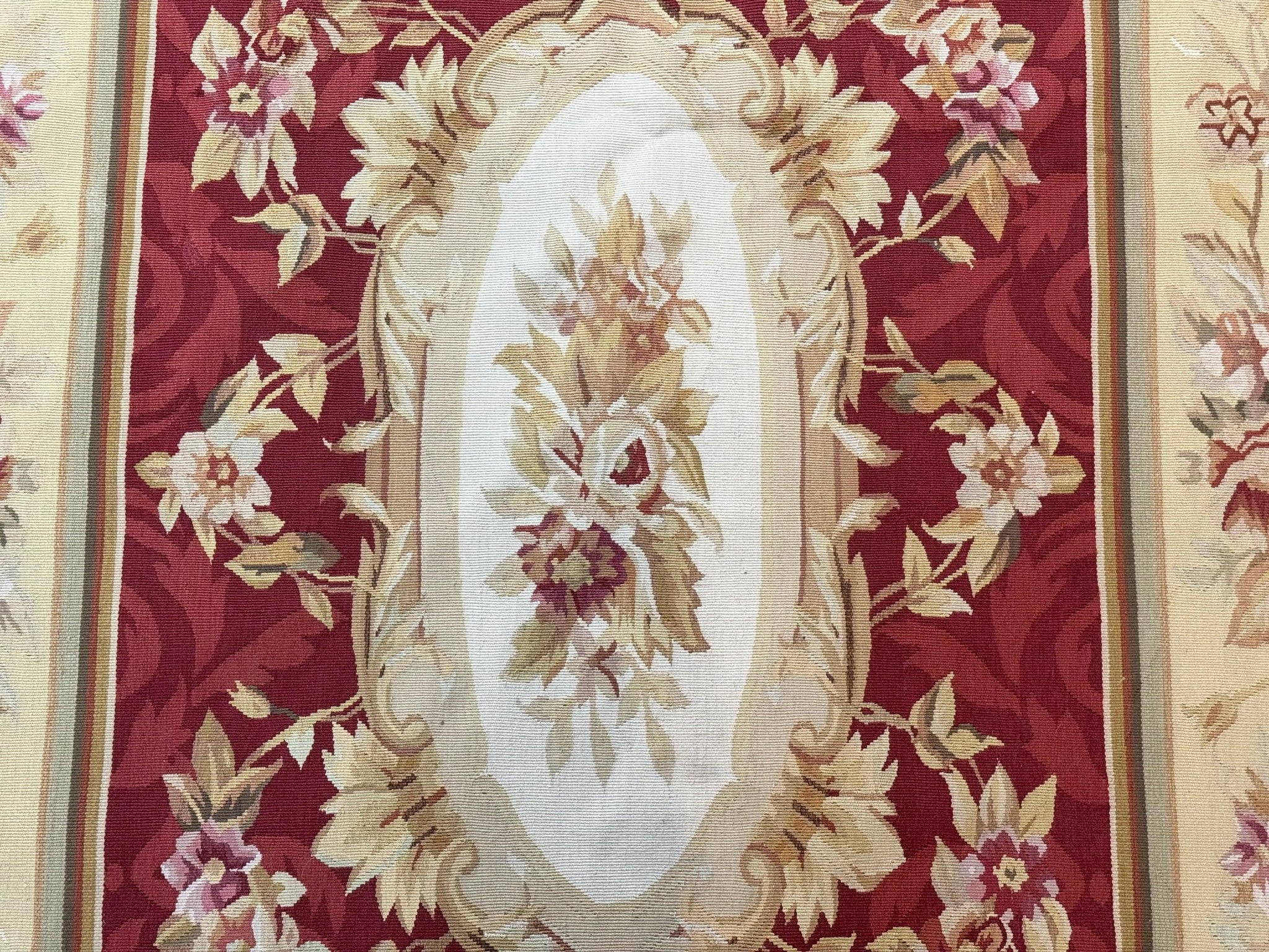 Aubusson Rug 4x6, Red, Floral, European Design, Vintage, Wool by Jewel Rugs
