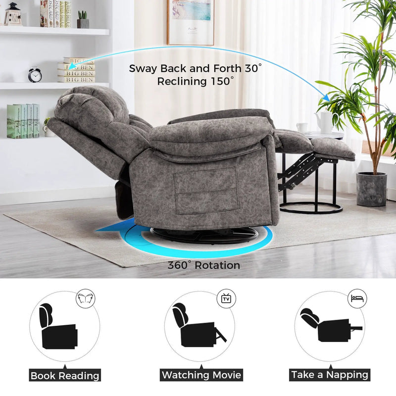 Swivel And Rocking Recliner Chair With Massage And Heating by Unique Piece Furniture