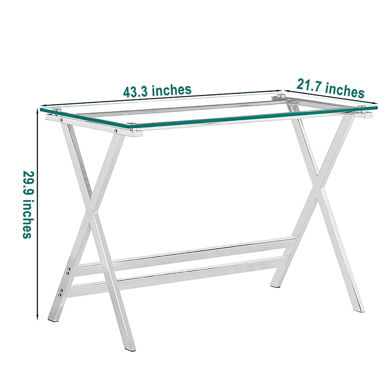 Transparent Glass Computer Desk With Rounded Edges, Tempered Glass Laptop Table - Clear by HouseOfZazla