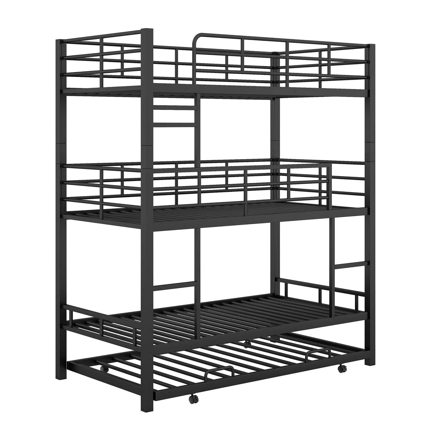 Triple Bunk Bed With Trundle, Heavy Duty Steel Construction by HouseOfZazla