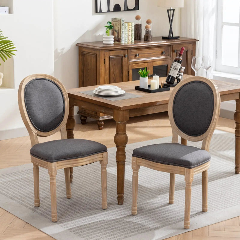 French Style Solid Wood Frame Antique Painting Fabric Back Dining Chair (Set of 2) by Unique Piece Furniture