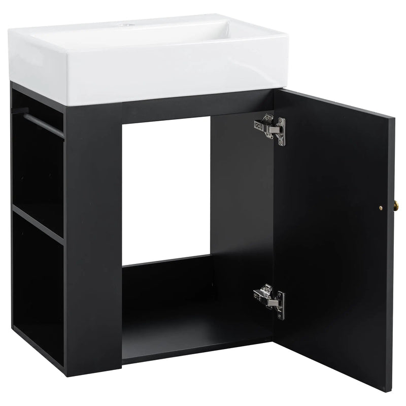 20 Inch Bathroom Vanity with Ceramic Sink, Diamond Pattern Door Design by HouseOfZazla