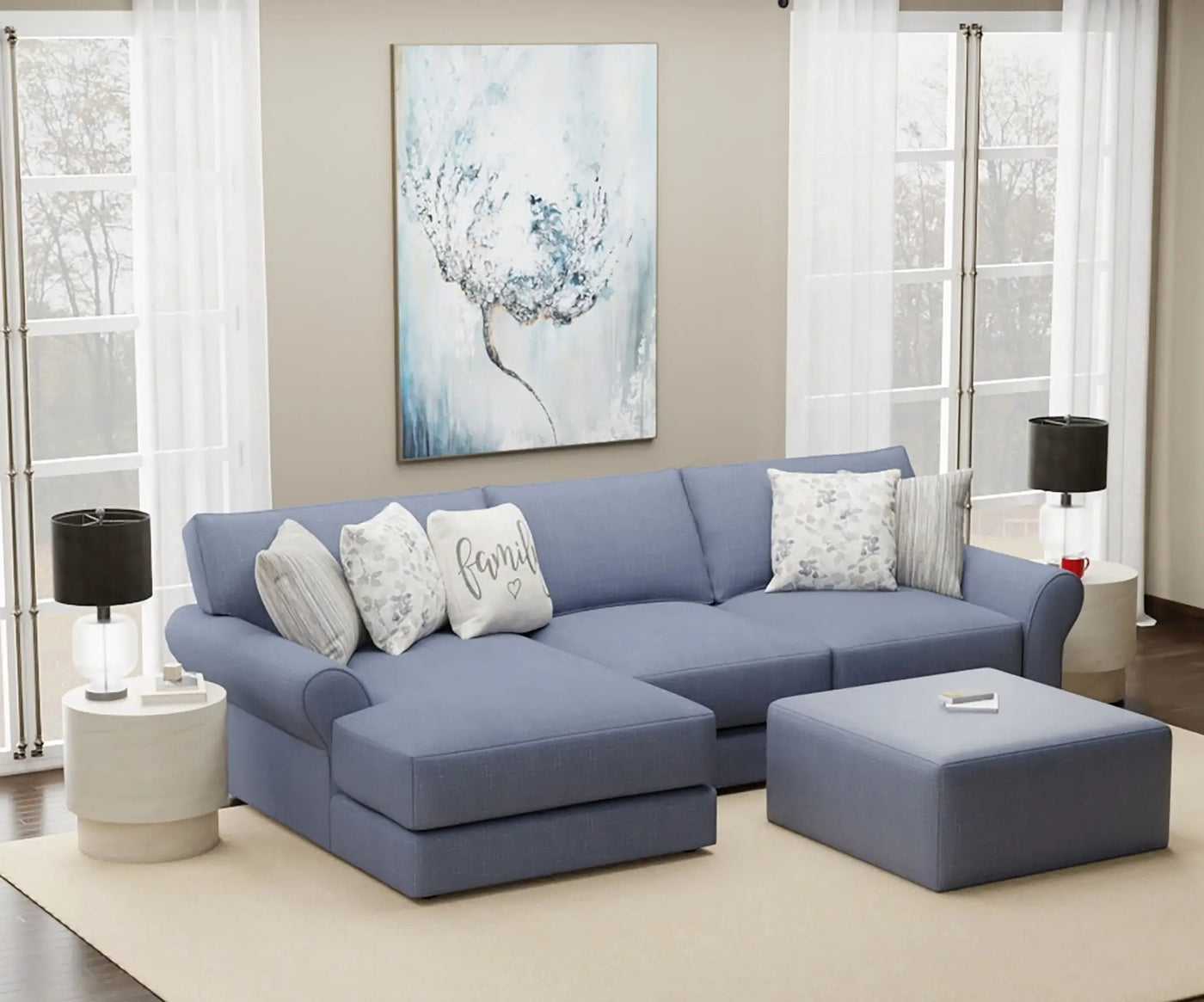 Cape May - Sofa Chaise With Comfort Coil Seating, 41" Cocktail Ottoman And 5 Accent Pillows Included by Unique Piece Furniture