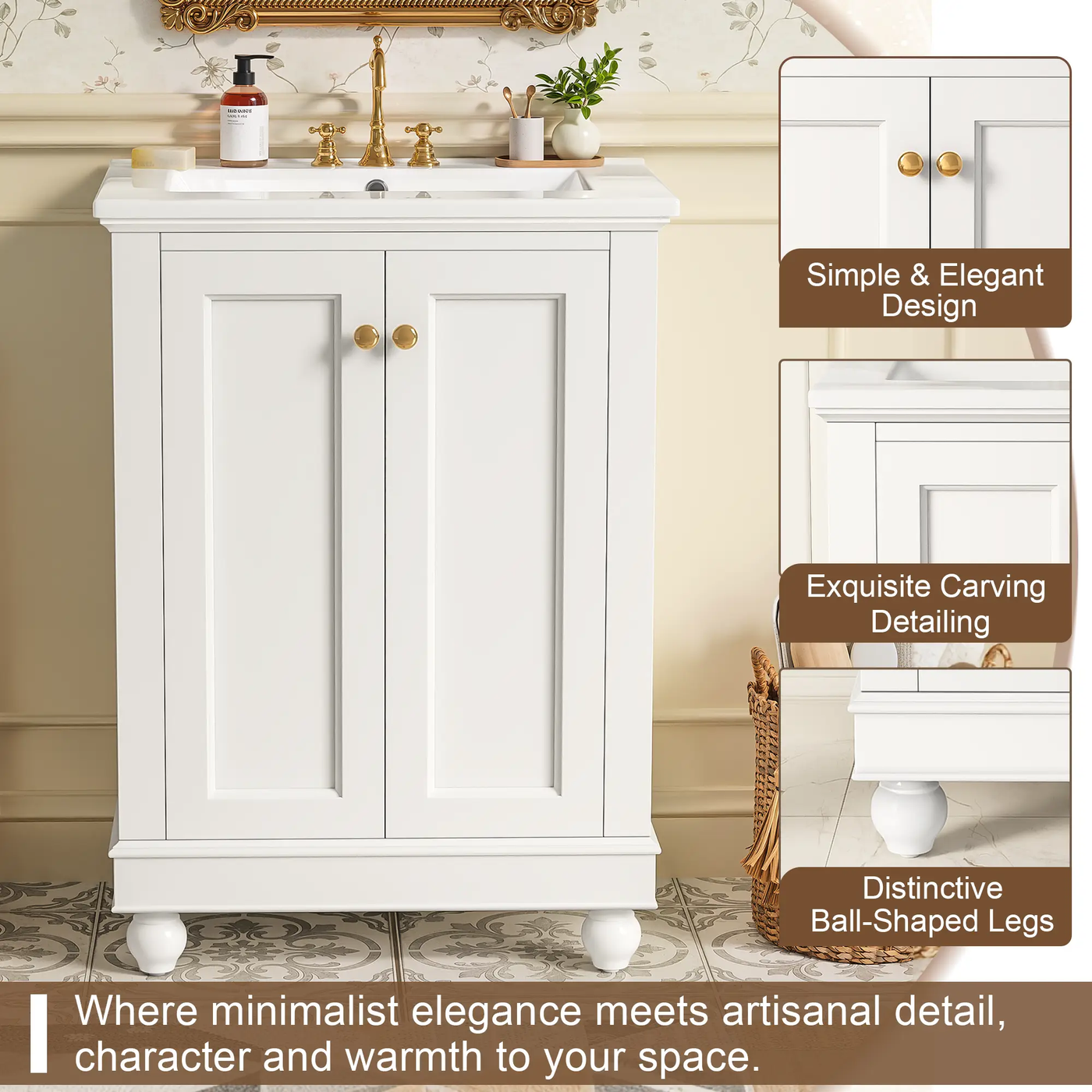 24 Inch Modern Bathroom Vanity Cabinet With Ceramic Sink by HouseOfZazla